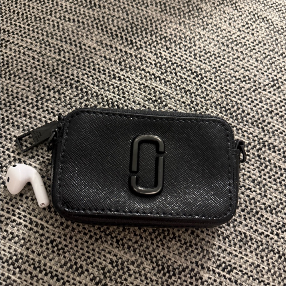Marc Jacobs Black Saffiano Leather Mini Pouch with Double J Logo